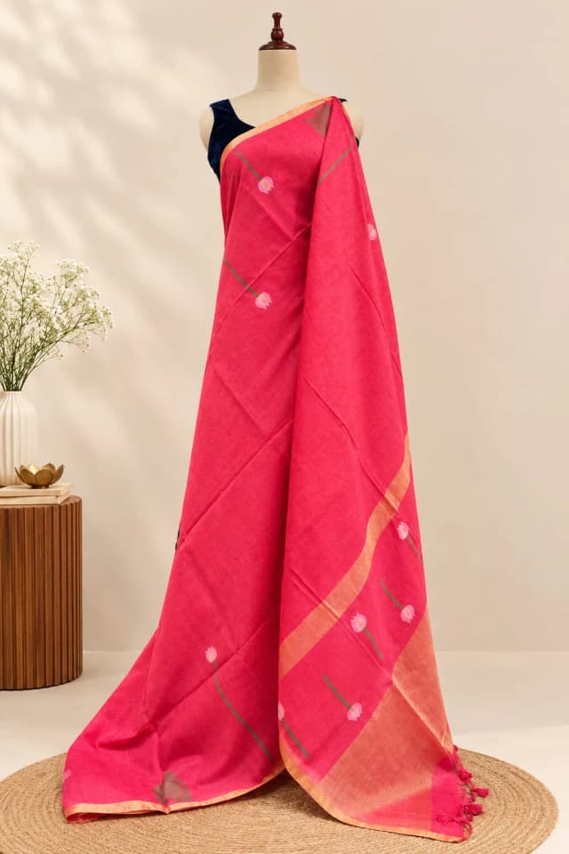 Semi Tussar Saree Red Colour AA320099