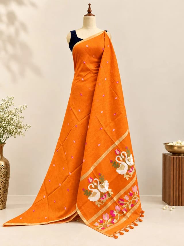 Semi Tussar Saree Orange Colour AA320099