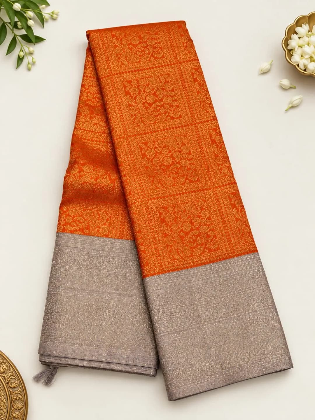 Pure Handloom kanchipuram Orange AA318427
