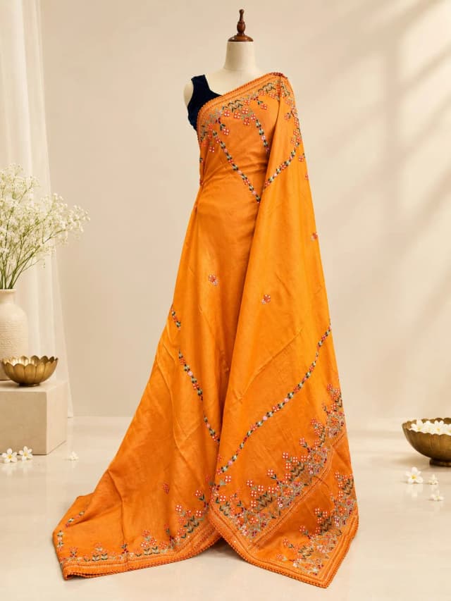 Pure Tussar Silk Saree Orange