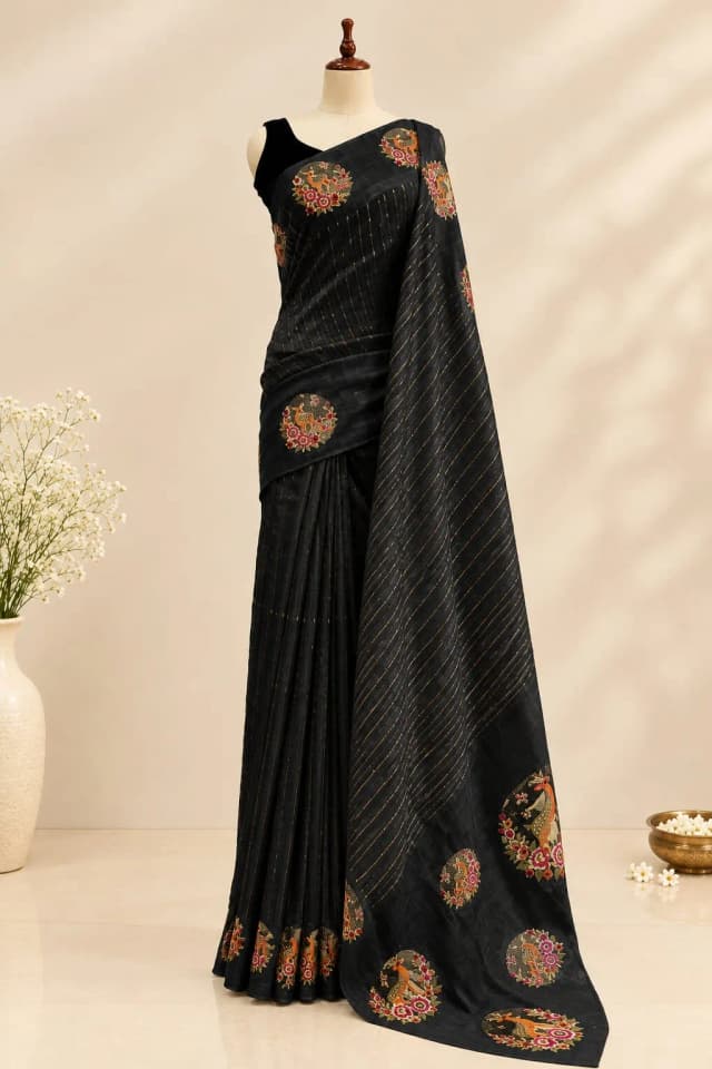 Tussar Saree Black AA320977