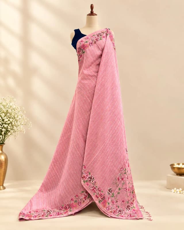 Tussar Saree Baby Pink AA321002