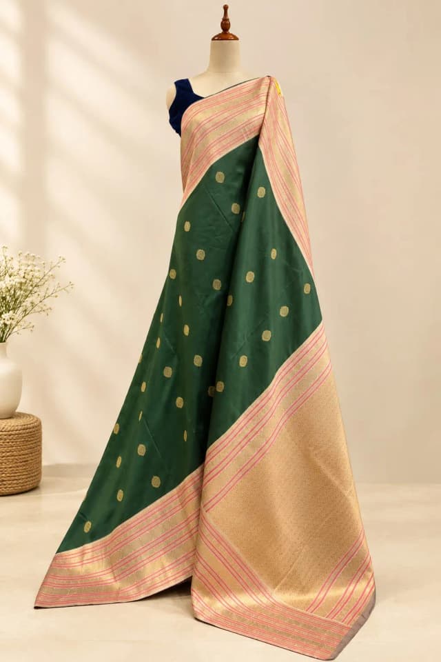 KADIYAL MIX SEMI SILK  GREEN AND MUSTARD AS301000