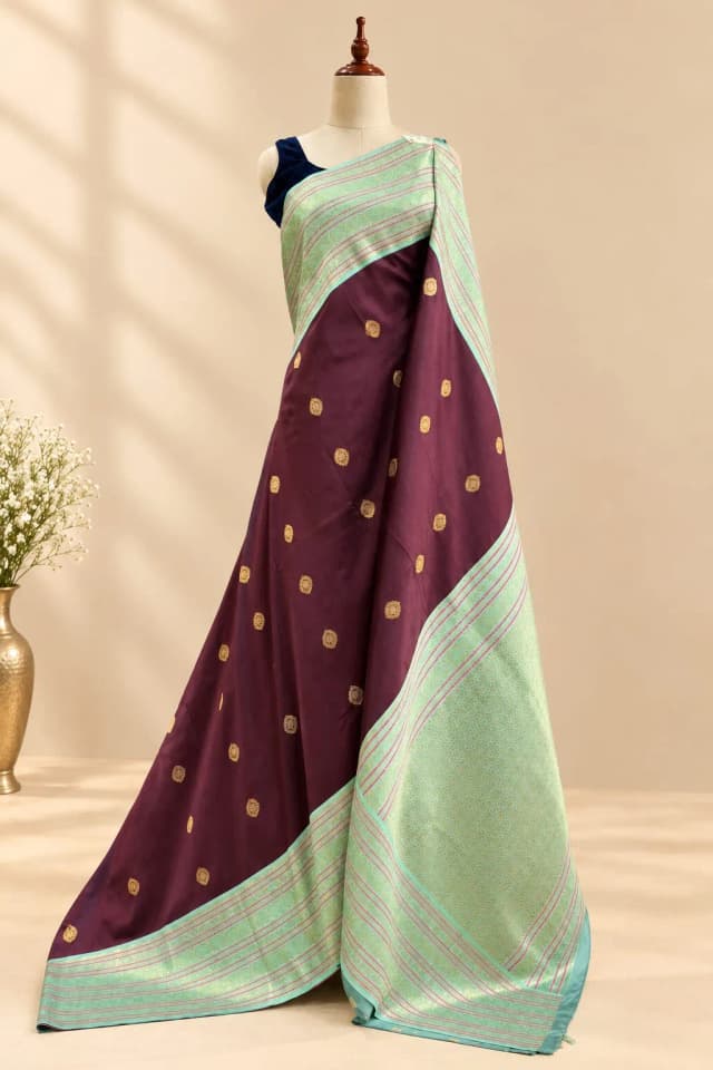KADIYAL MIX SEMI SILK WINE AND GREEN AS301000