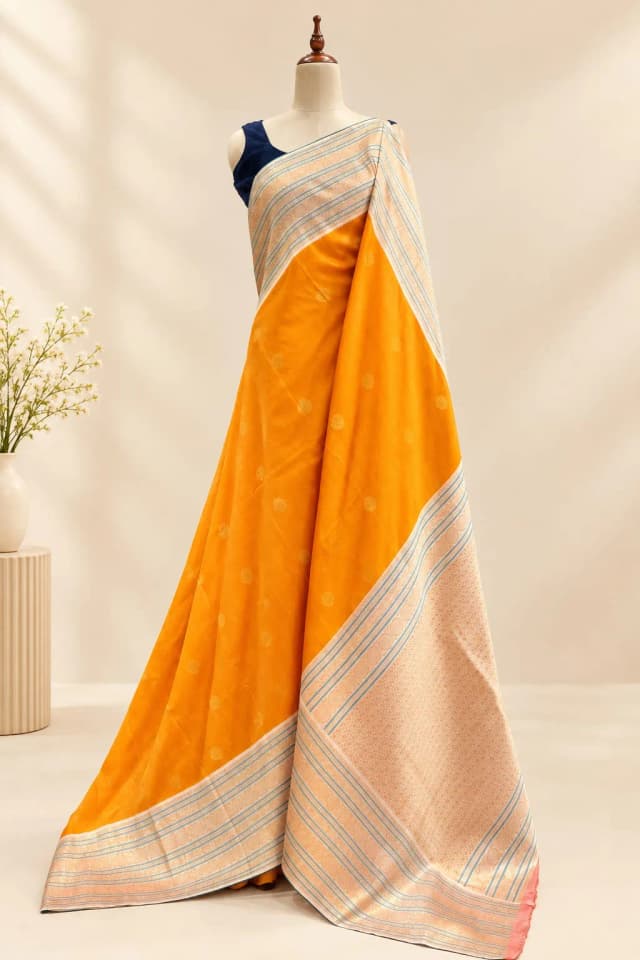 KADIYAL MIX SEMI SILK ORANGE AND CREAM AS301000