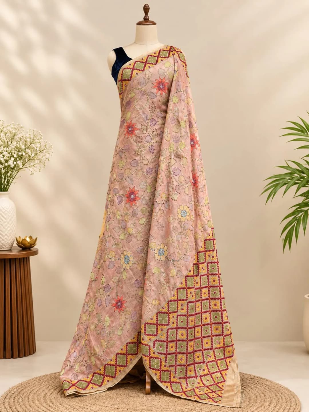 Pure Tussar Saree Saree Kutch Work Peach AA322218