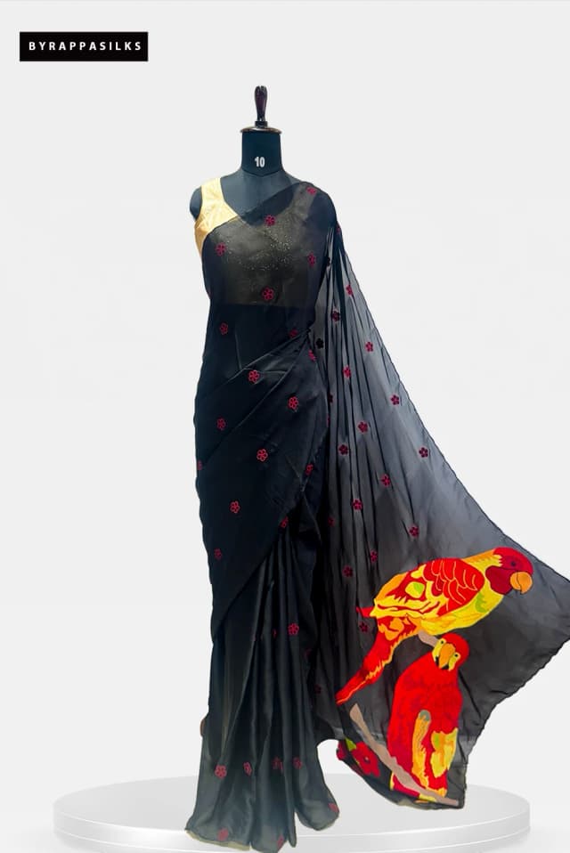 Satin Saree With Parrot Pallu QS284694