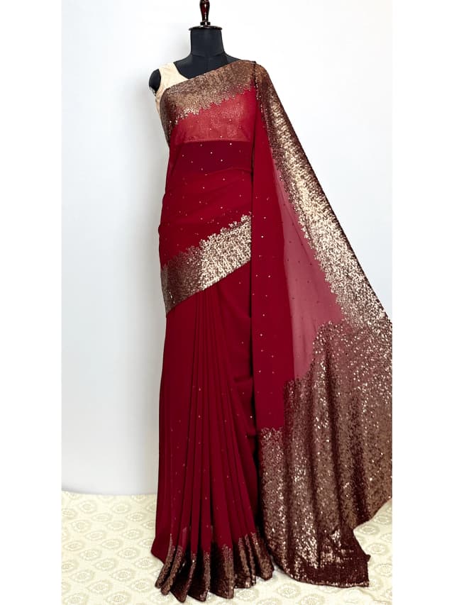 Fancy Saree With Work - Maroon Colour - QS214150