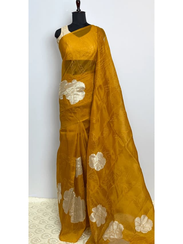 Organza Saree Yellow Colour - QS216263