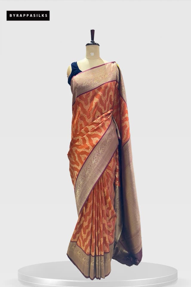 Semi Kanjeevaram In Rust Orange & Maroon Border QW203322