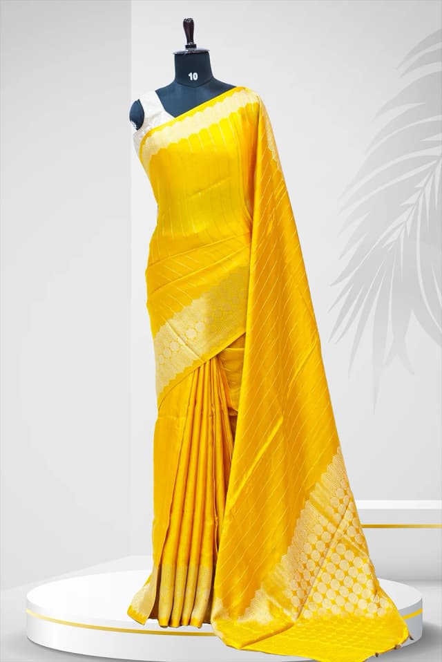 Fancy Saree - Yellow Silk Saree with Golden Zari Work  (Sunflower Yellow tone) QS236769