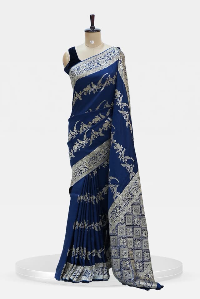 Dola Peacock Motif Grey-Blue Silk Saree QS248052