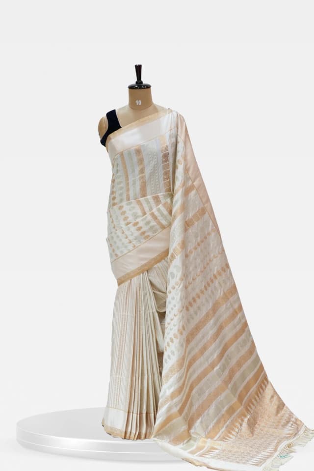 Fancy Banarasi Saree White with Golden Zari QS240544