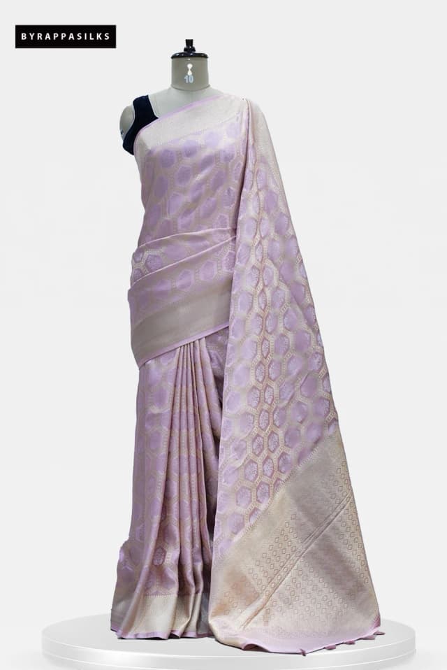 Banarasi Satin Saree Mauve with All-Over Geometric Zari QS267969