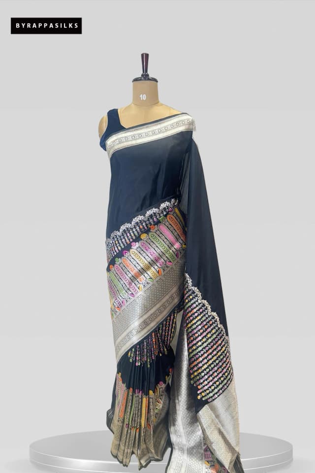 Pure Kathan Banaras Black Saree QS279688