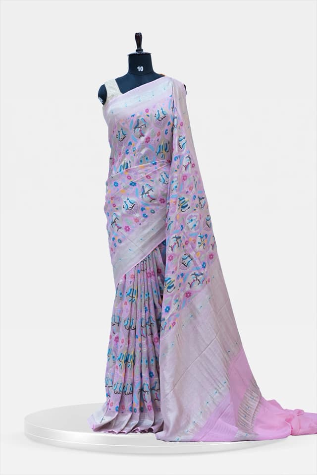 Georgette Meenakari Pastel Pink withTraditional Motifs  QS248731