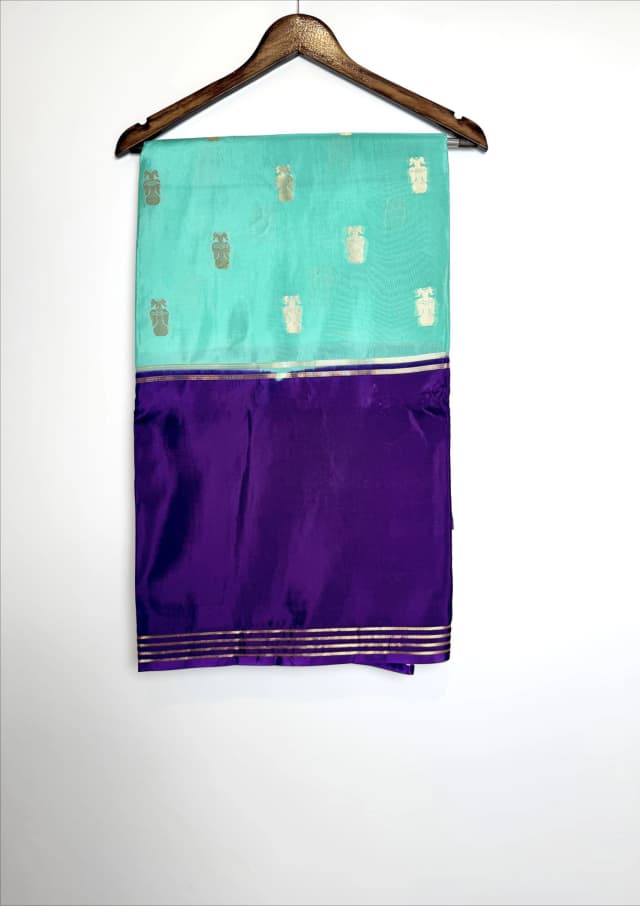 Viscose Crape With Gandaberunda Buttas Mint Green & Purple with Gold Zari Work QW202945