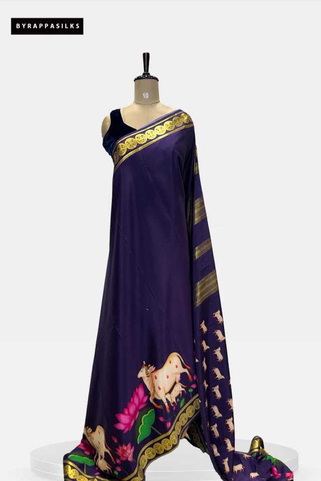 Pure Mysore Silk Saree Pichwai Design Purple QS283439