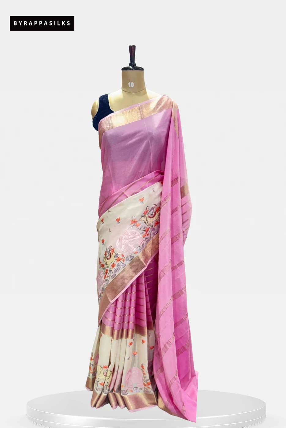 Pure Mysore Silk Saree Pink & Off-White QS284400