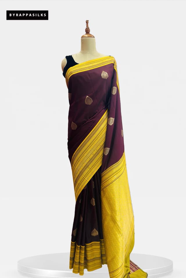 KADIYAL MIX SEMI SILK  Brown and Mustard QW203830