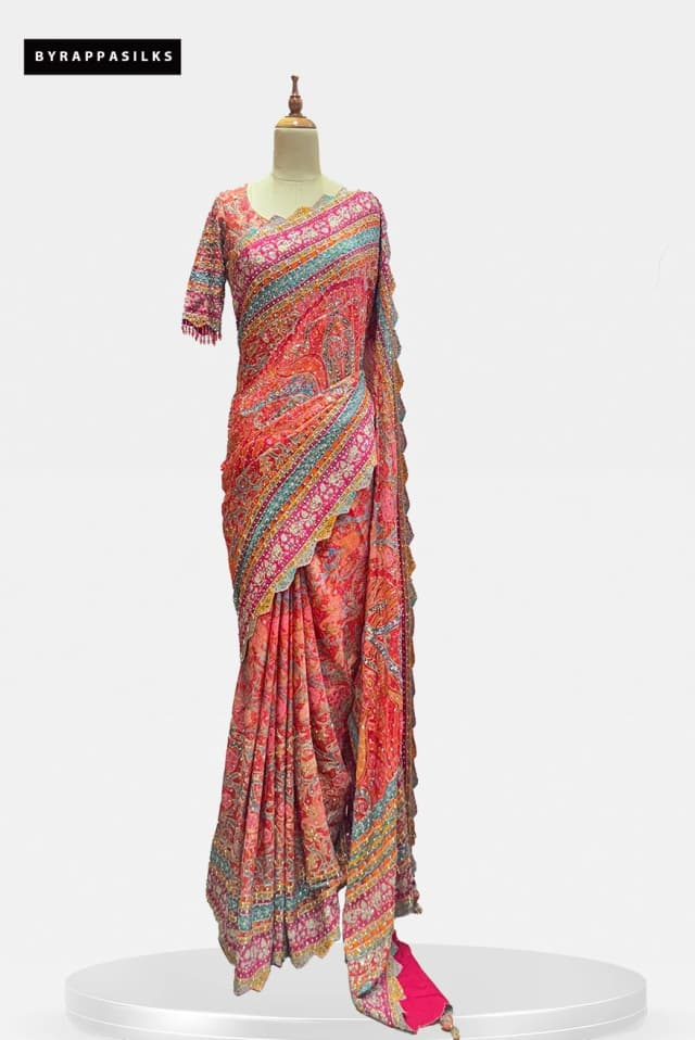 Cocktail saree Orange with Sequence & Blouse QW205692