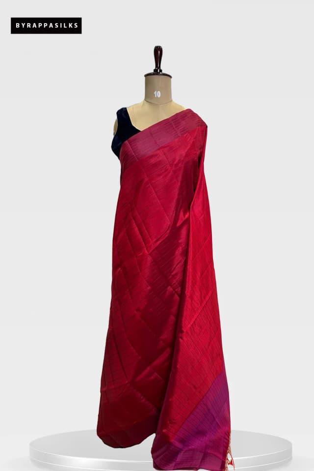 Semi Tussar Saree Deep Maroon QS273703