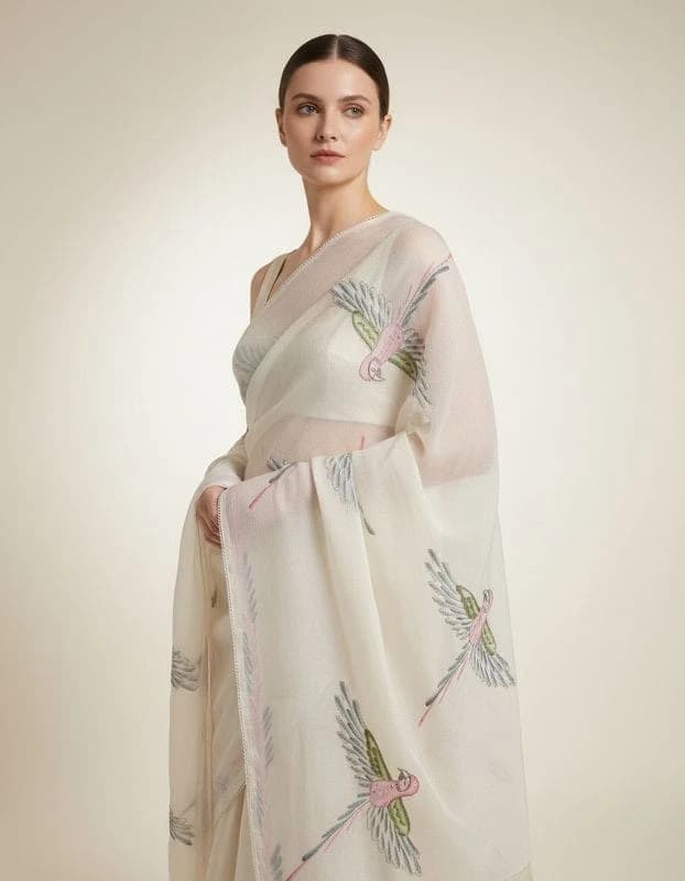Organza saree White QS282374