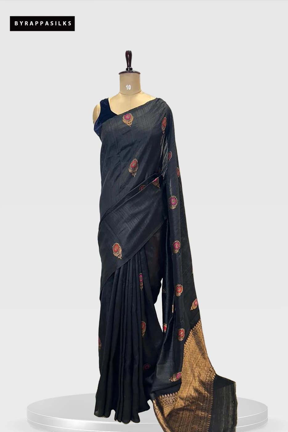 Pure Tussar Saree With Meenakari Work Black Colour QS279693
