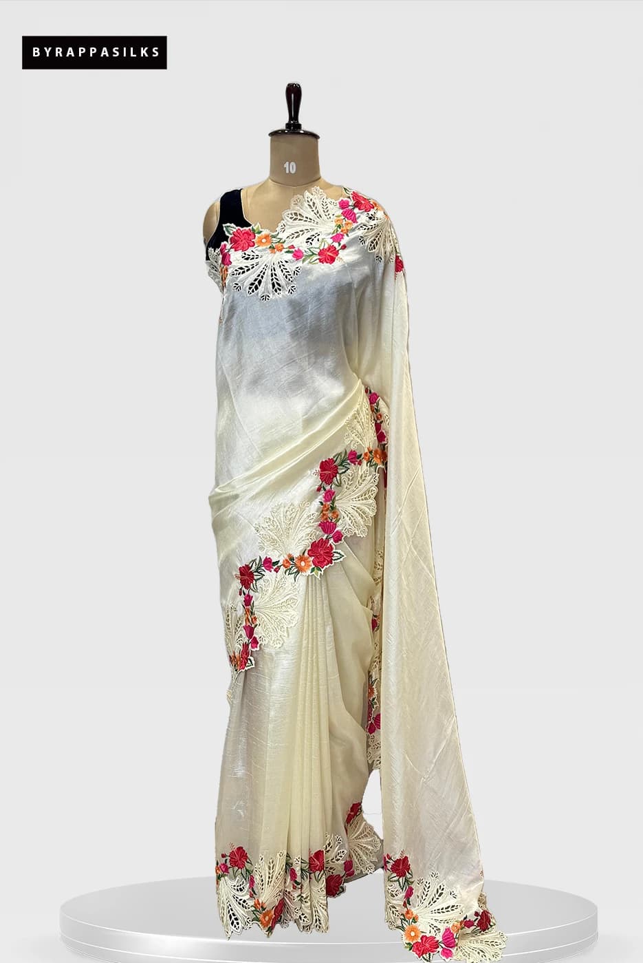 Raw Silk with Cut Work White Saree QS280181