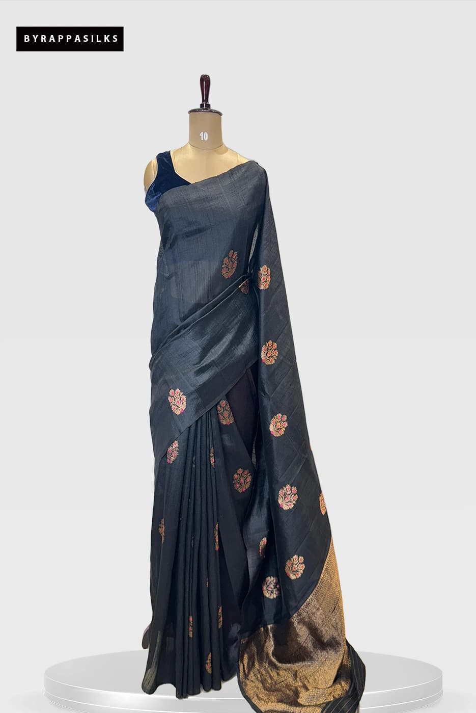 Pure Tussar Saree With Meenakari Work Black Colour QS279691