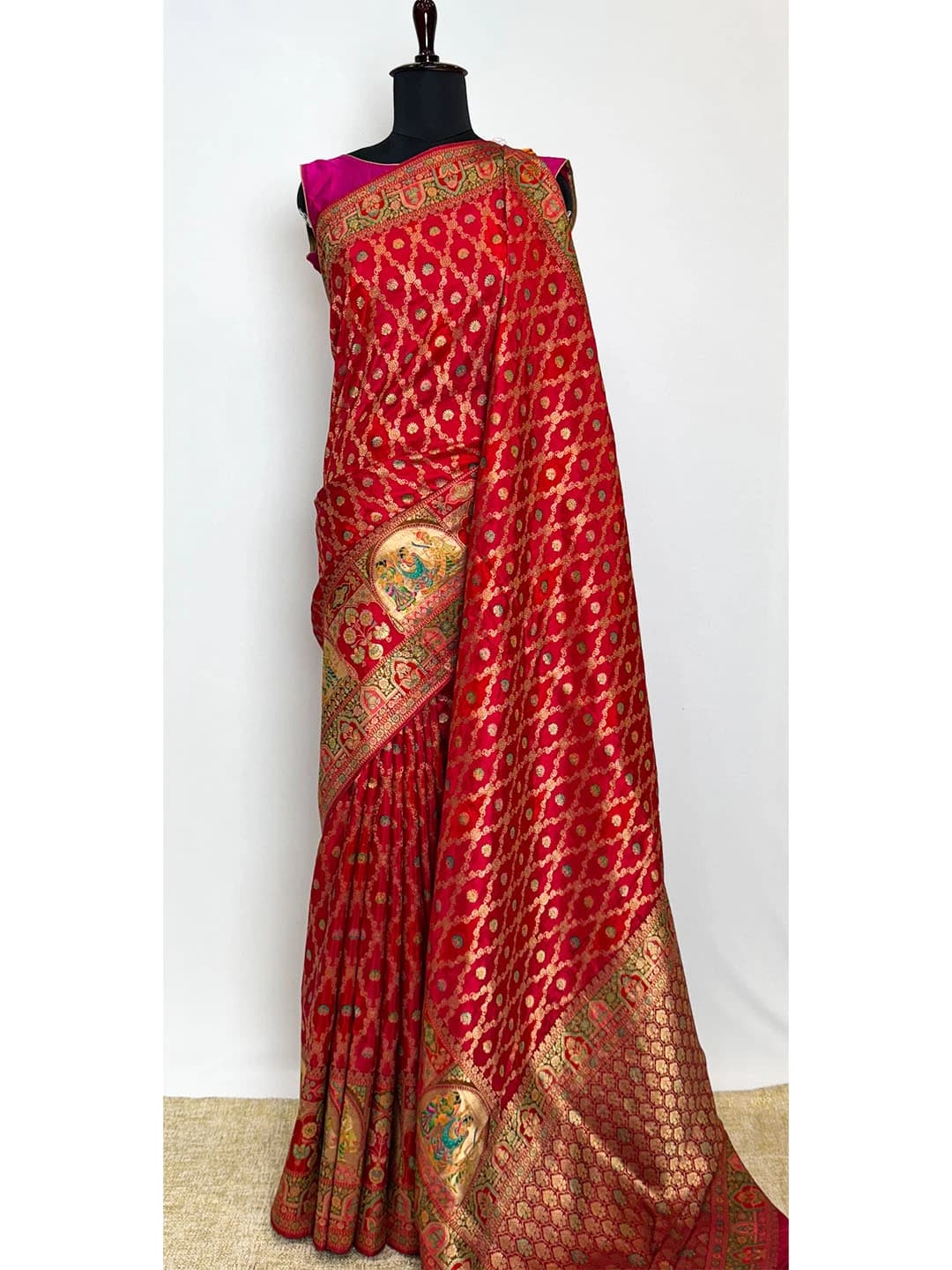 Pashmina - Banarasi Saree - Red Colour QS208396