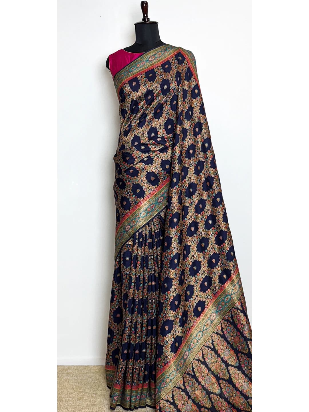 Pashmina Saree - Dark Blue Colour - QS202846