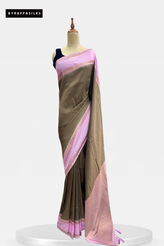 Georgette Saree Brown Green QS295428