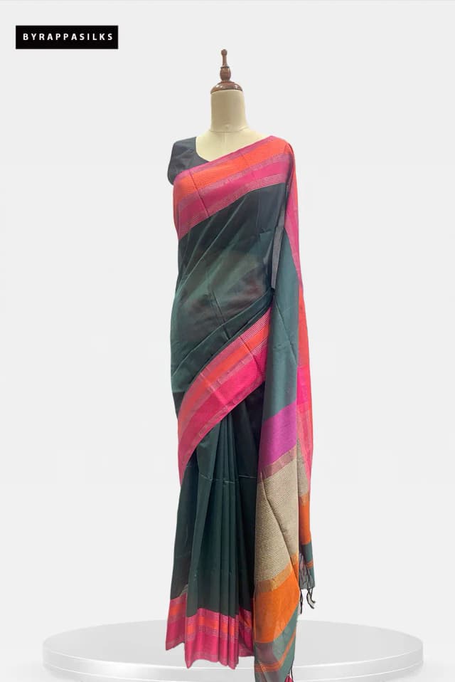 Maheshwari Cotton saree forest Green QS294632