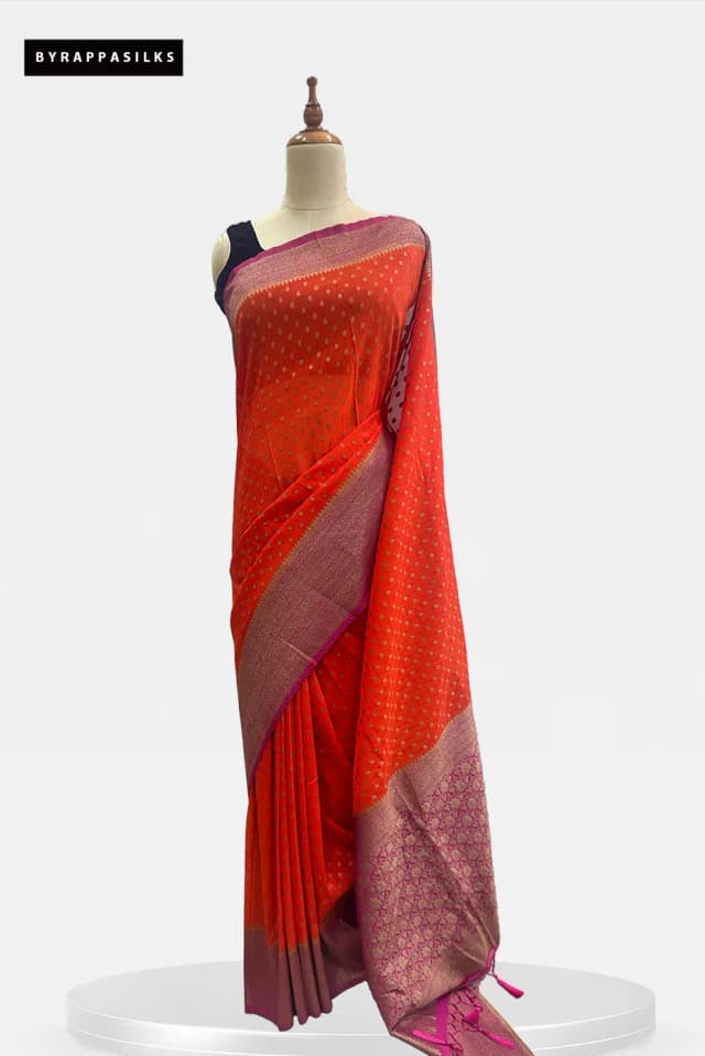 Semi Khaddhi Georgette Saree Redish Orange QS295450