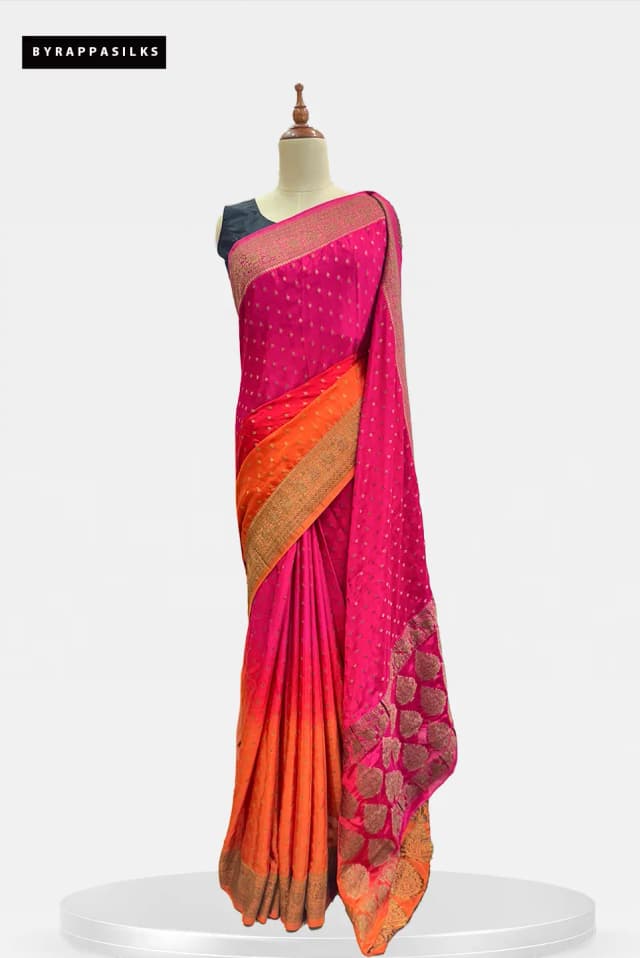 Georgette Saree Vibrant Rani pink & Sunset Orange QW207664