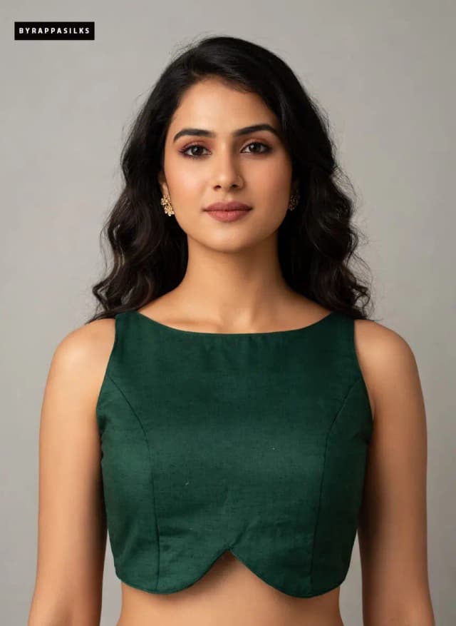 Ready Blouse Green Sleeveless Deep Scoop NeckQS290177