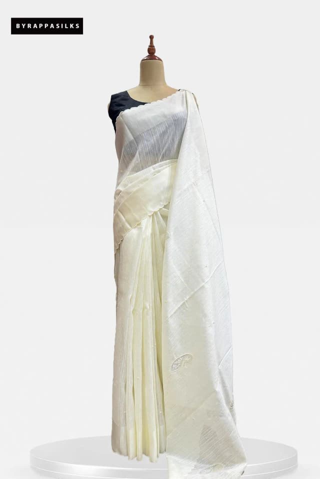 Tussrar Saree Off-White Pearl Work S318859