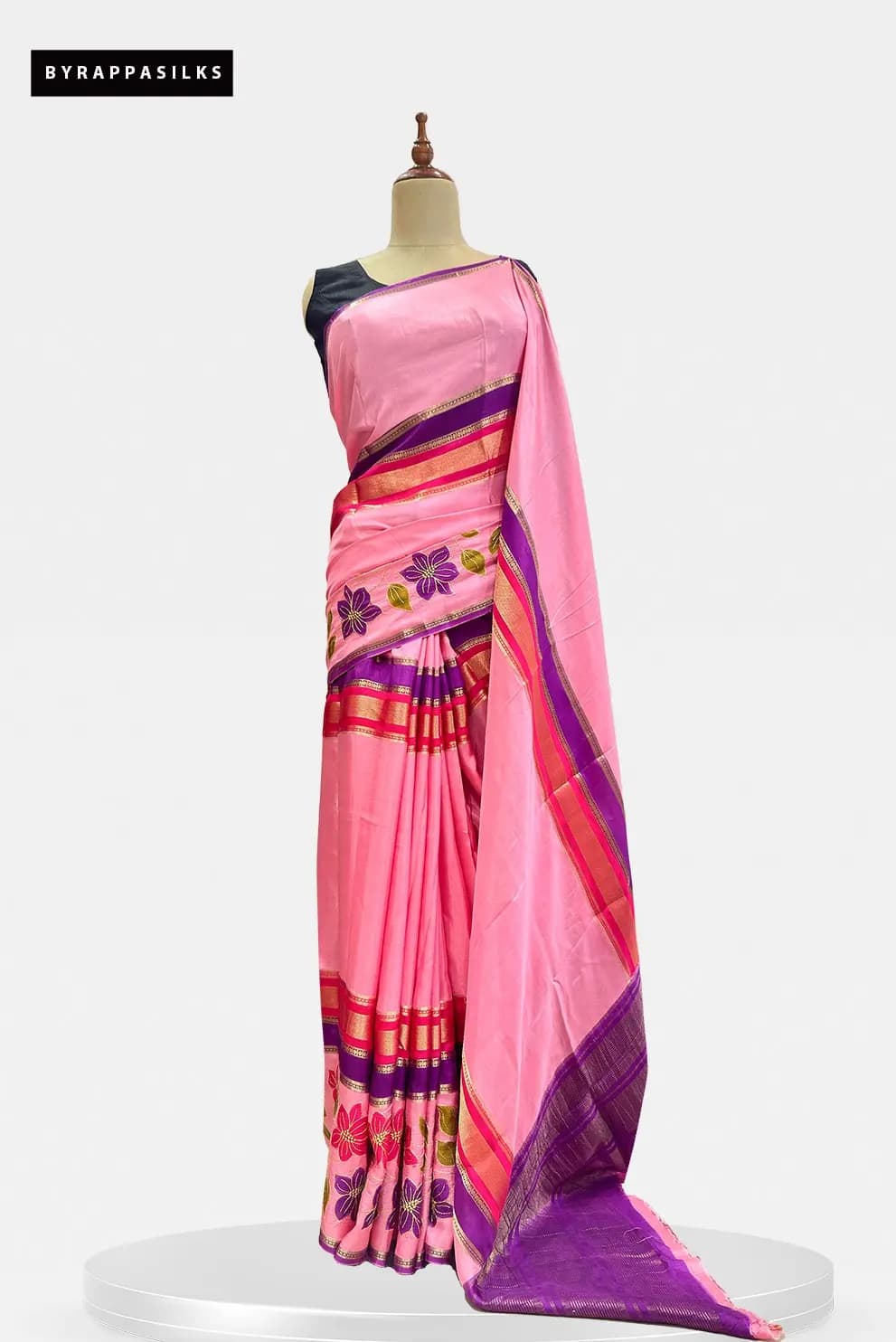 Crape Saree Floral Applique Border Pink QS318843