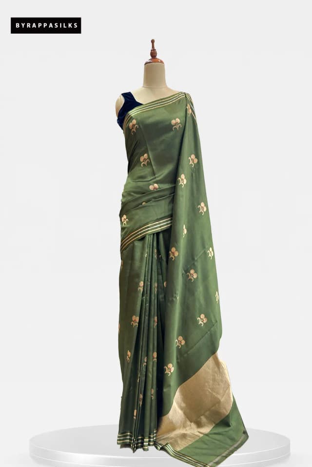 Kathan Banaras Saree Olive Green AA205129
