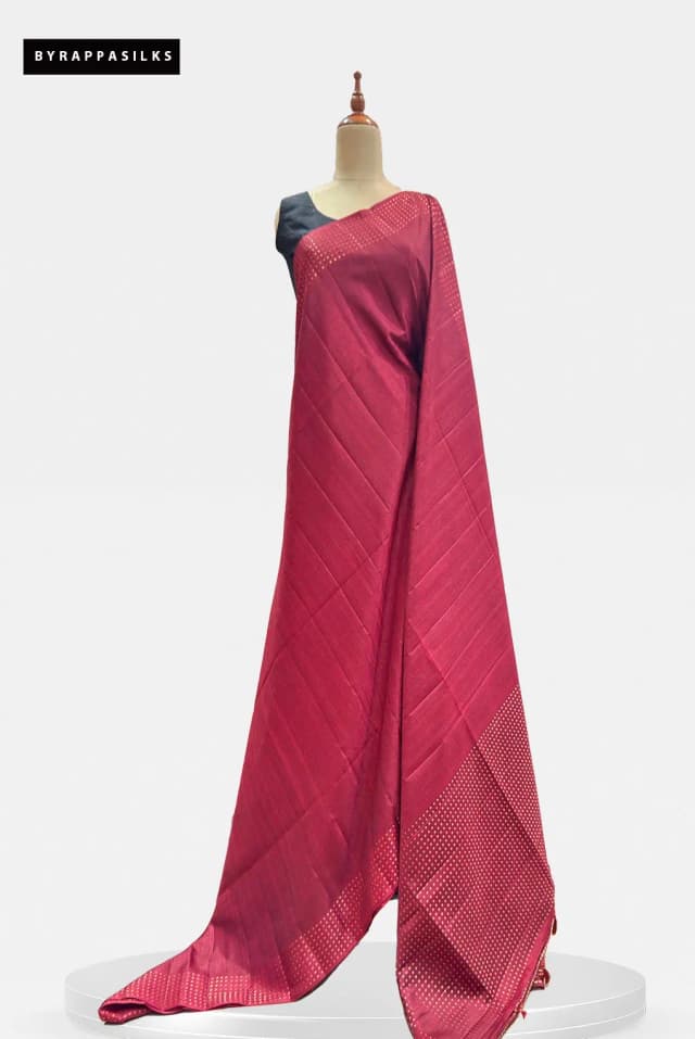 Semi Tussar Saree Crimson Red AA206403