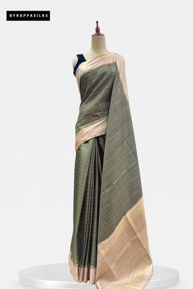Semi Tussar Saree Olive Green AA206390