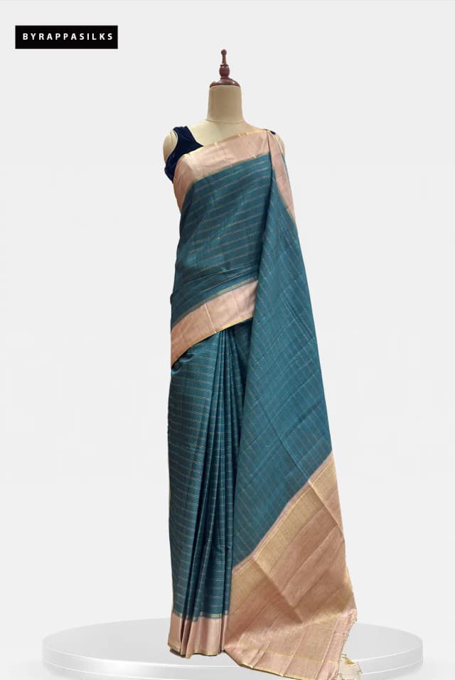 Semi Tussar Saree Teal Blue AA206390
