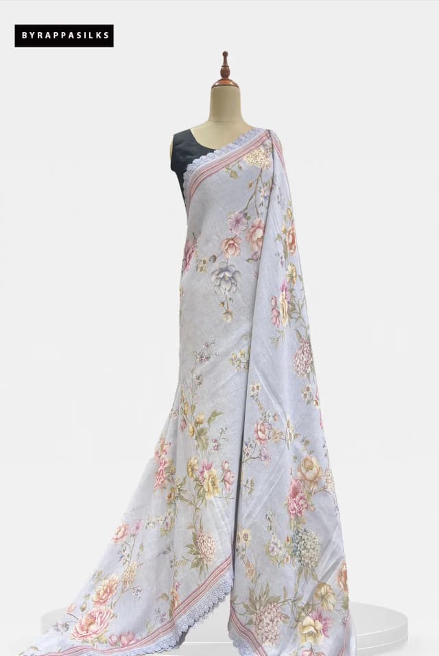 Linen Elegant Lavender Floral Printed AA205410