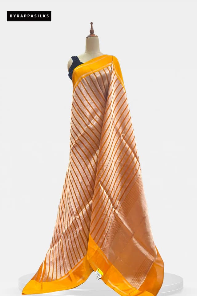 Pure Organza Tissue Saree With Saitn Border Radiant Mustard Yellow AA201721