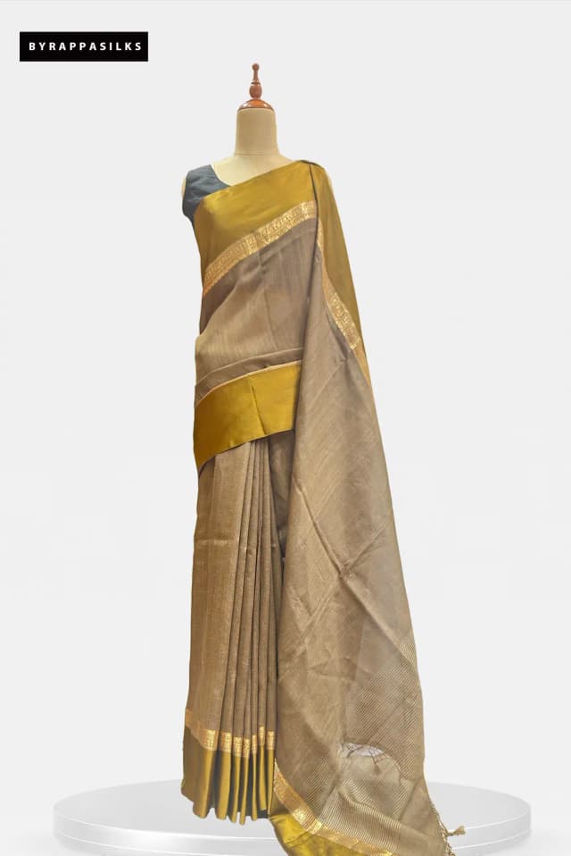 Pure Handloom Tussar Saree Metallic Olive QS318759