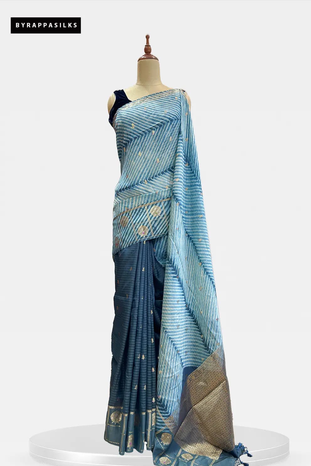 Banarasi Saree Leheriya Print Dual-Tone Teal & Slate Blue QS319403