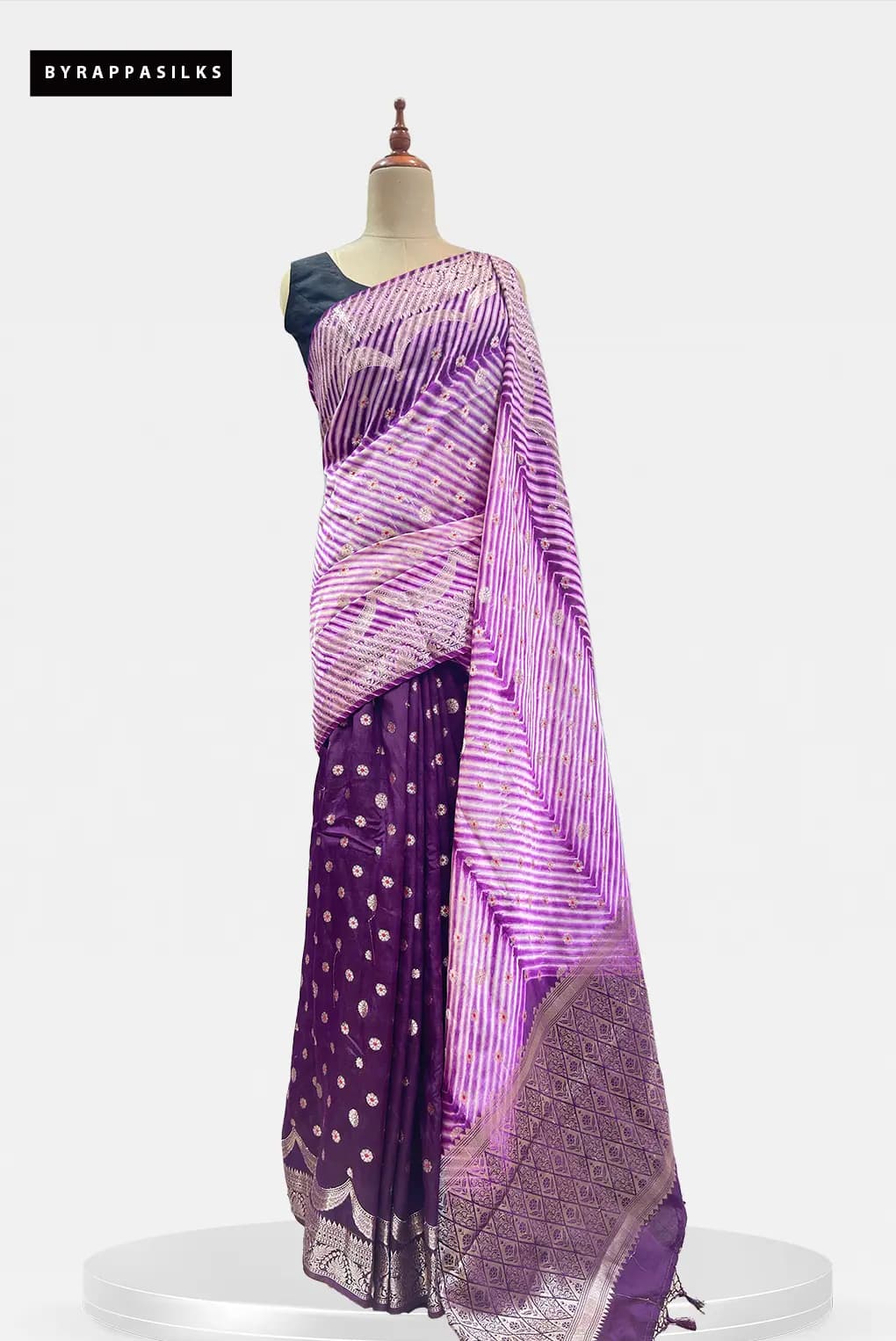 Banarasi Saree Leheriya Print Deep Purple & Lavender QS319400