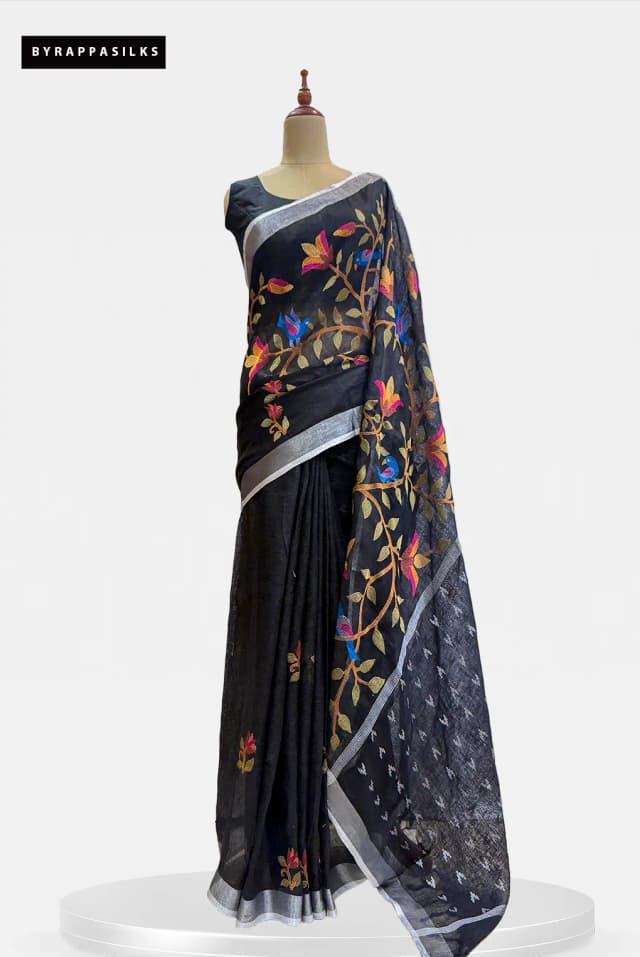 Cotton Saree Black Bird Design AA207916