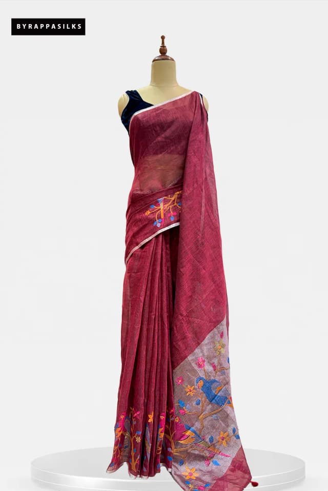 Cotton Saree Brown Bird Design AA207916